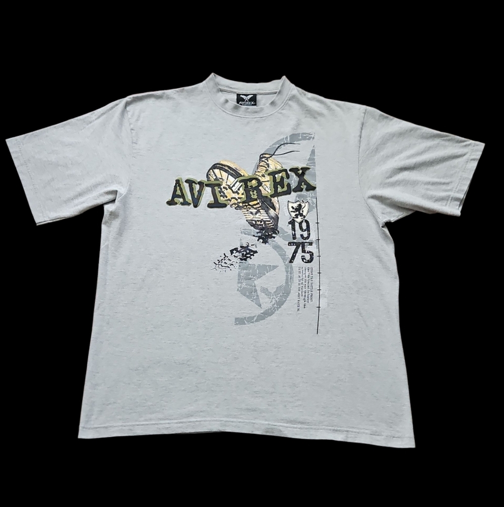 Avirex Raised Graphics T-shirt Vintage Grey Short Sleeve Mens XL